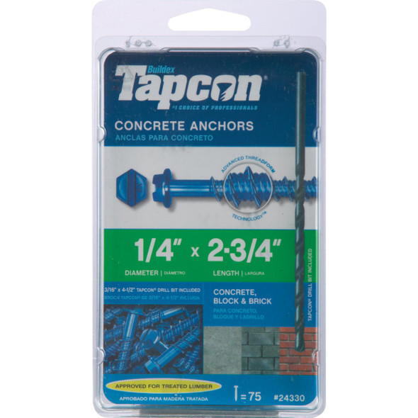 Tapcon 1-4 In. x 2-3-4 In. Hex Concrete Screw Anchor (75-Count) 24330 762359