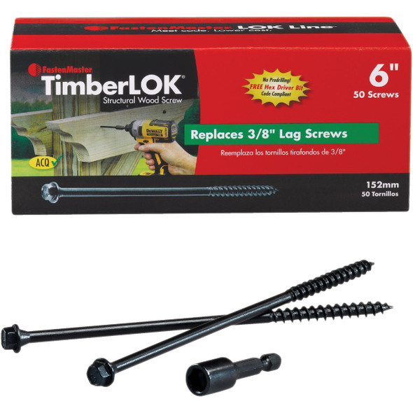 Fastenmaster Timberlok 6 In. Countersunk Hex Washer Structure Screw (50-Count)