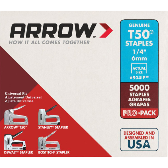 Arrow T50 Pro-Pack Heavy-Duty Staple, 1/4 In. (5000-Pack) 504IP