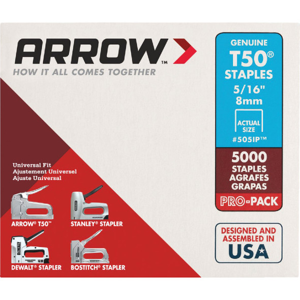 Arrow T50 Pro-Pack Heavy-Duty Staple, 5/16 In. (5000-Pack) 505IP