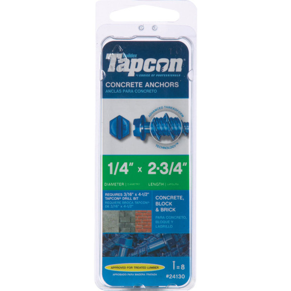 Tapcon 1-4 In. x 2-3-4 In. Slotted Hex Washer Concrete Screw Anchor (8-Count) 24130 762250