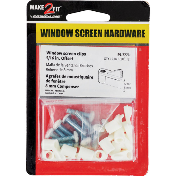 Prime-Line 5/16 In. White Swivel Plastic Screen Clips with Screws (12 Count)
