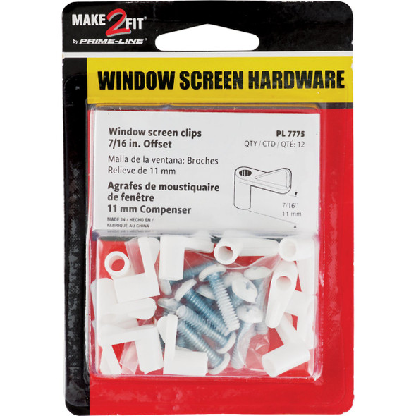 Prime-Line 7/16 In. White Swivel Plastic Screen Clips with Screws (12 Count)