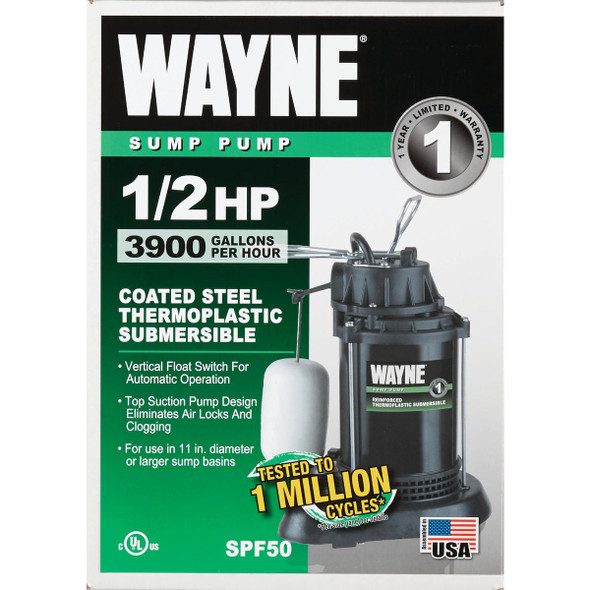 Wayne SPF Series 1-2 HP 115V Submersible Sump Pump SPF50 405458
