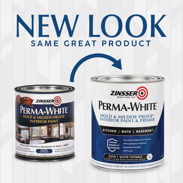 Zinsser Perma-White White-Tintable Satin Quart Mildew Paint