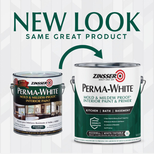 Zinsser Perma-White White-Tintable Eggshell Gallon Mildew Paint 2771 779332