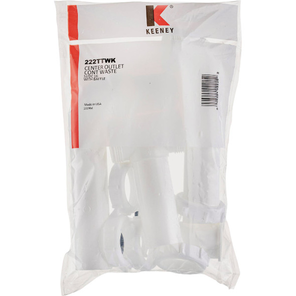 Keeney 1-1-2 In. x 16 In. White Polypropylene Center Outlet Waste 222TTWK 406965