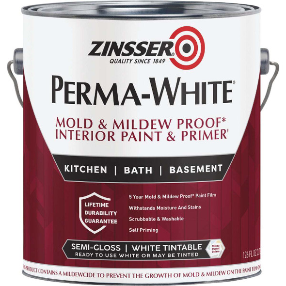 Zinsser Perma-White White-Tintable Semi-Gloss Gallon Mildew Paint 2761