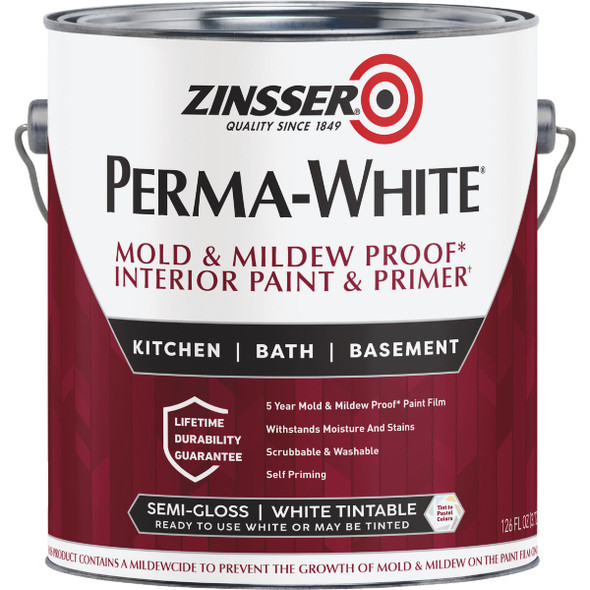 Zinsser Perma-White White-Tintable Semi-Gloss Gallon Mildew Paint 2761