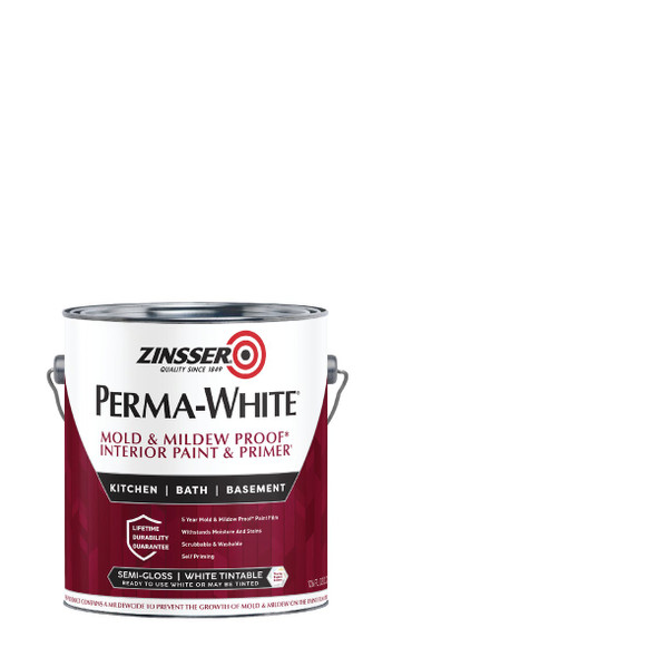 Zinsser Perma-White White-Tintable Semi-Gloss Gallon Mildew Paint 2761