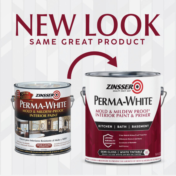 Zinsser Perma-White White-Tintable Semi-Gloss Gallon Mildew Paint 2761 778689