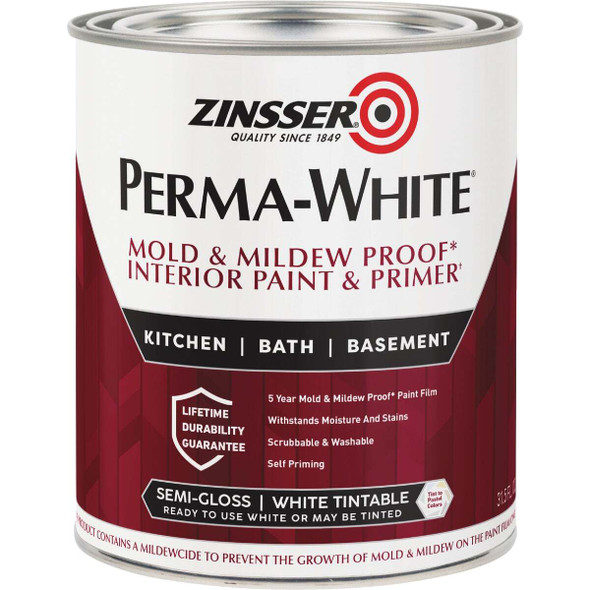 Zinsser Perma-White White-Tintable Semi-Gloss Quart Mildew Paint 2754