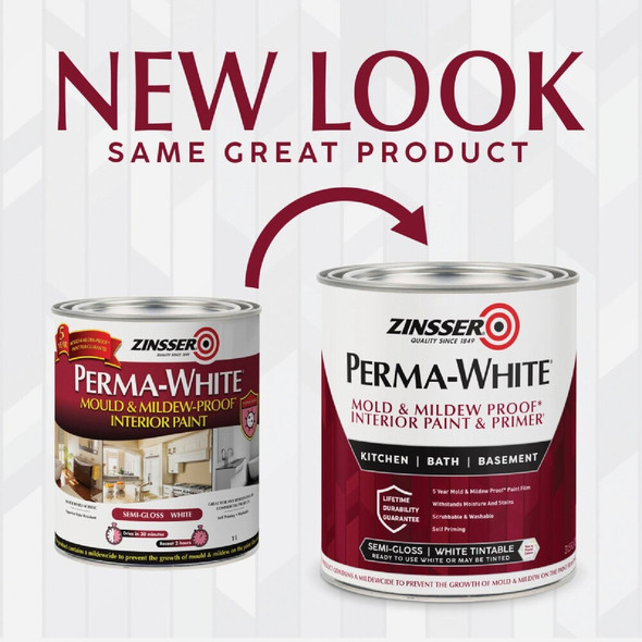 Zinsser Perma-White White-Tintable Semi-Gloss Quart Mildew Paint 2754 778670