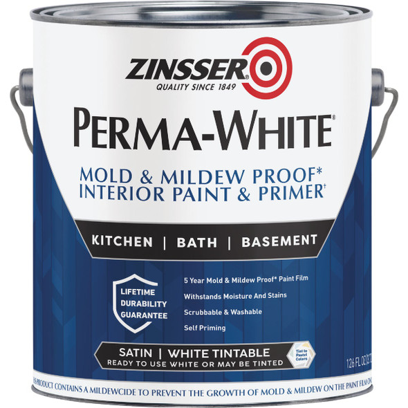 Zinsser Perma-White White-Tintable Satin Gallon Mildew Paint 2711