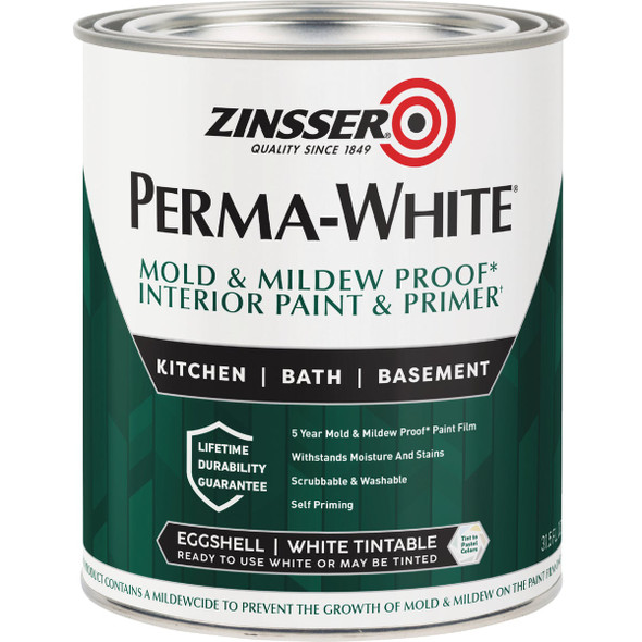 Zinsser Perma-White White-Tintable Eggshell Quart Mildew Paint 2774