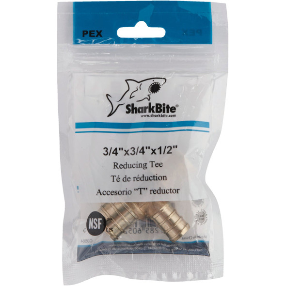 SharkBite 3-4 In. x 3-4 In. x 1-2 In. Barb Reducing Brass PEX Tee UC412LFA 400140