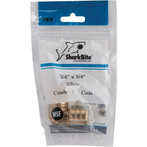 SharkBite 3-4 In. x 3-4 In. Barb 90 Deg. Brass PEX Elbow (1-4 Bend) UC256LFA 400467