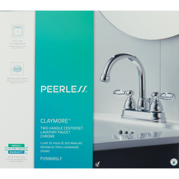 Peerless Claymore Chrome 2-Handle Lever 4 In. Centerset Bathroom Faucet with Pop-Up