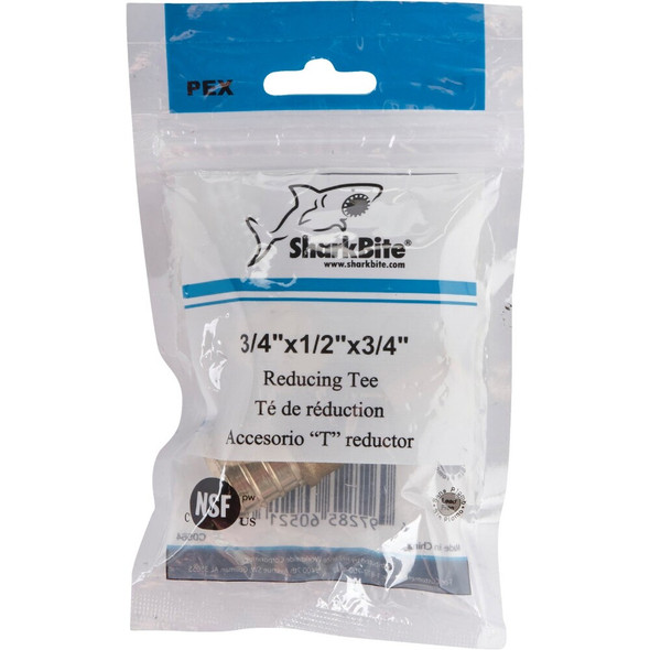 SharkBite 3-4 In. x 1-2 In. x 3-4 In. Barb Reducing Brass PEX Tee UC444LFA 466702