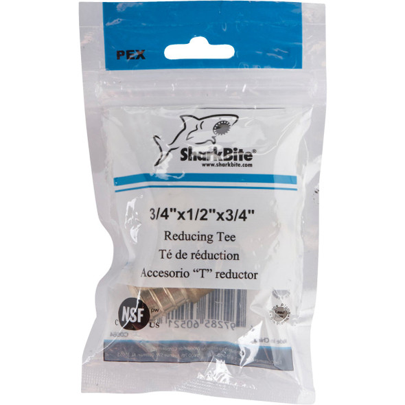 SharkBite 3-4 In. x 1-2 In. x 3-4 In. Barb Reducing Brass PEX Tee UC444LFA 466702
