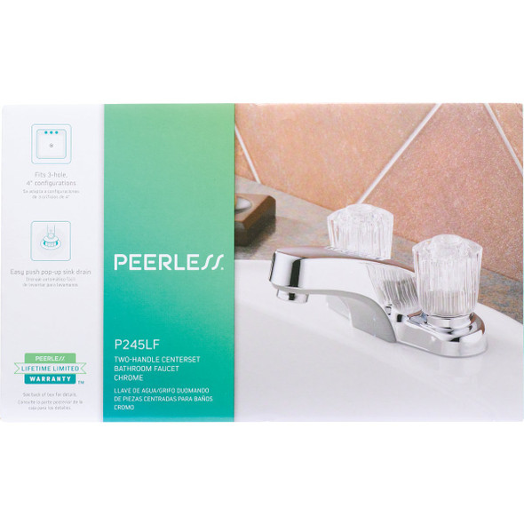 Peerless Core Chrome 2-Handle Knob 4 In. Centerset Bathroom Faucet with Pop-Up