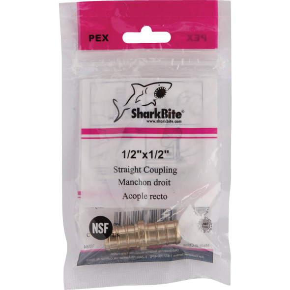 SharkBite Lead-Free Insert 1-2 In. Barb x 1-2 In. Barb Brass PEX Coupling UC008LFA 466659