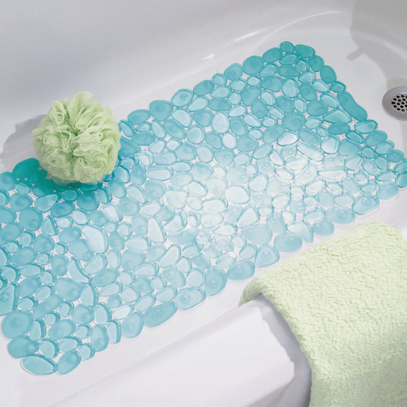 iDesign Pebblz 13.5 In. x 26 In. Blue Bath Mat iDesign Pebblz 13.5 In. x 26 In. Blue Bath Mat