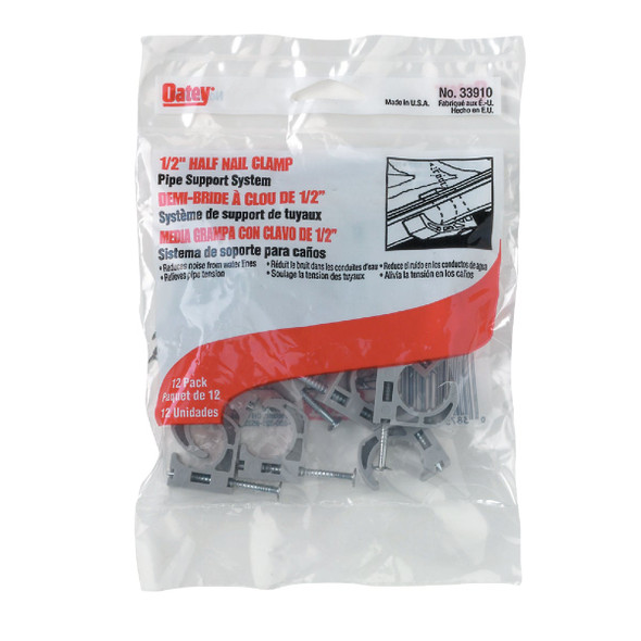 Oatey Insulator 1/2 In. Plastic Nail-On Pipe Half Clamp, (12-Pack) 33910