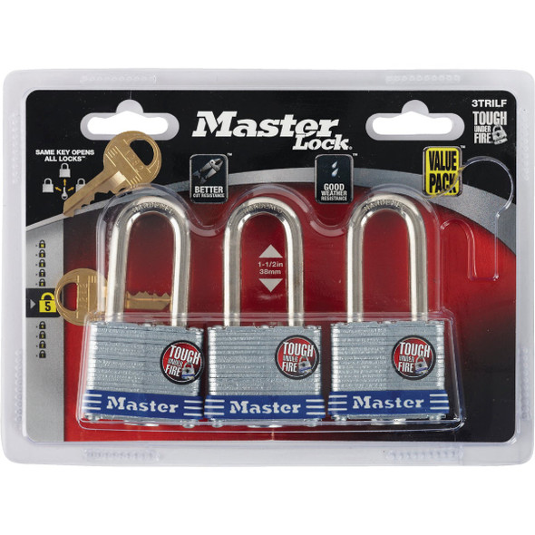 Master Lock 1-9/16 In. Laminated Steel Keyed Padlock (3-Pack) Master Lock 1-9/16 In. Laminated Steel Keyed Padlock (3-Pack)