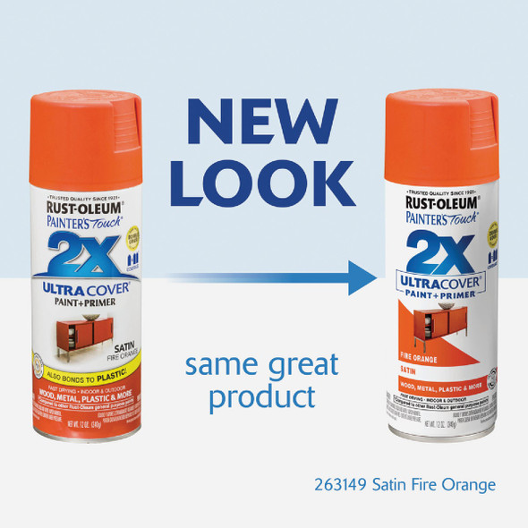 Rust-Oleum Painter's Touch 2X Ultra Cover 12 Oz. Satin Paint + Primer Spray Paint, Fire Orange