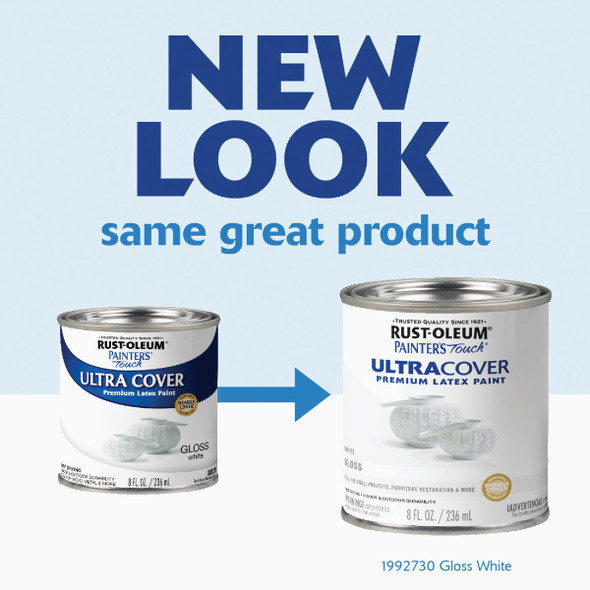 Rust-Oleum Painter's Touch 2X Ultra Cover Premium Latex Paint, White Gloss, 1/2 Pt.
