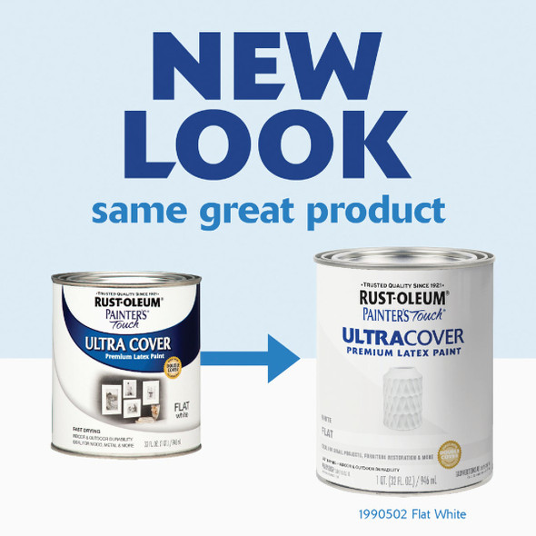 Rust-Oleum Painter's Touch 2X Ultra Cover Premium Latex Paint, Flat White, 1 Qt. 1990502 795876
