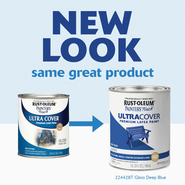Rust-Oleum Painter's Touch 2X Ultra Cover Premium Latex Paint, Gloss Deep Blue, 1 Qt.