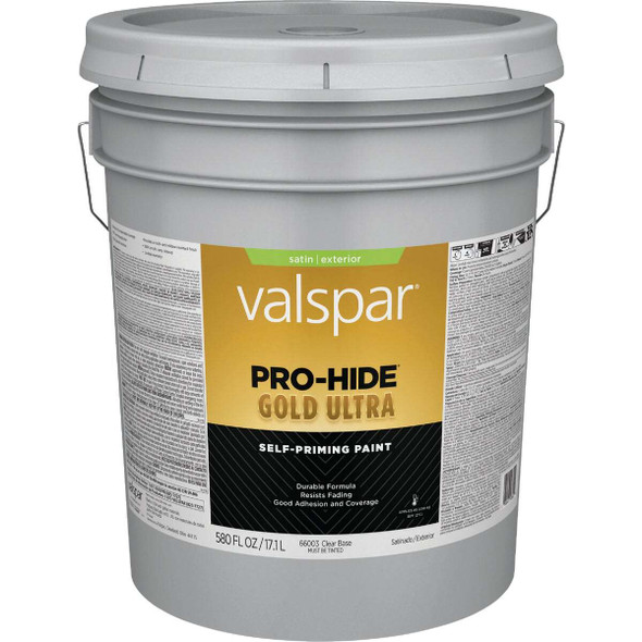Valspar Pro-Hide Gold Ultra Latex Satin Exterior House Paint, Clear Base, 5 Gal.