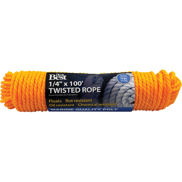Do it Best 1/4 In. x 100 Ft. Yellow Twisted Polypropylene Packaged Rope 729448