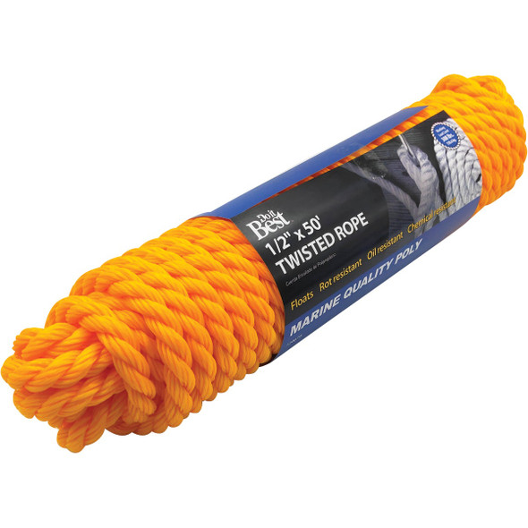 Do it Best 1-2 In. x 50 Ft. Yellow Twisted Polypropylene Packaged Rope 729616 729616