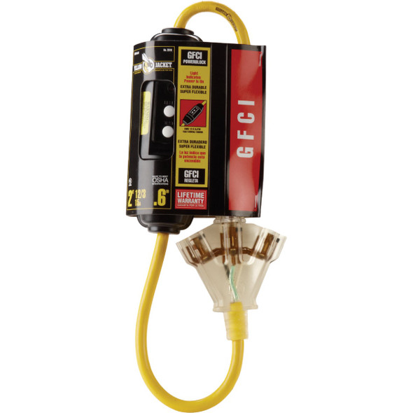 Yellow Jacket 2 Ft. 12-3 Yellow 3-Outlet GFCI Extension Cord 2816 532525