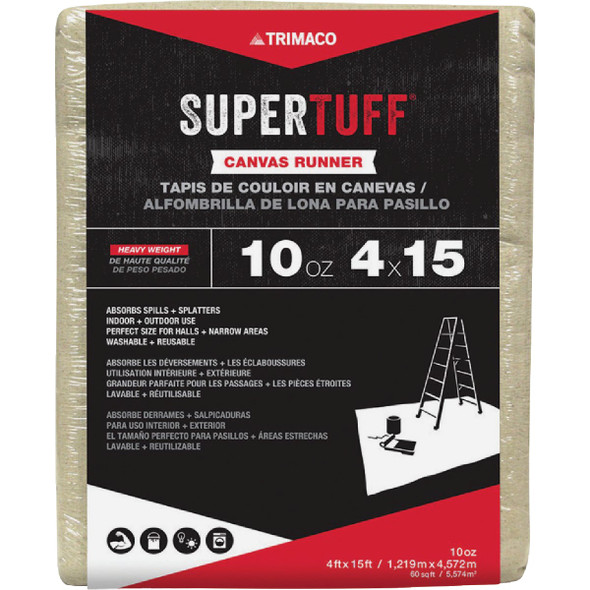Trimaco SuperTuff 10 Oz. 4 Ft. x 15 Ft. Extra Heavyweight Canvas Drop Cloth Trimaco SuperTuff 10 Oz. 4 Ft. x 15 Ft. Extra Heavyweight Canvas Drop Cloth