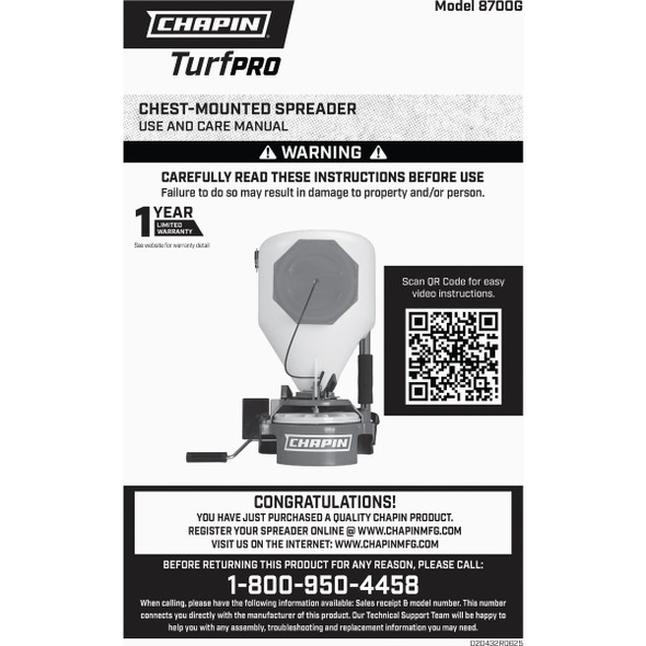 Chapin Portable Broadcast Fertilizer Chest-Mount Spreader with Easy-Fill Hopper 8700G 760195