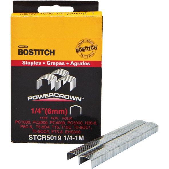 Bostitch Powercrown Hammer Tacker Staple, 1/4 In. (1000-Pack) Pack of 5
