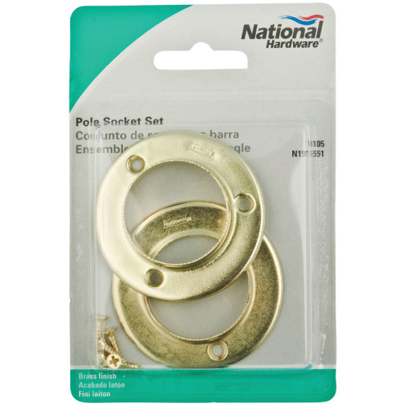 National Hardware 1-3/8 In. Satin Brass Steel Closet Rod Socket (2-Pack)