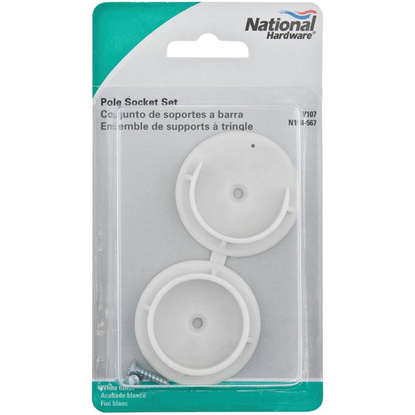 National Hardware 1-3-8 In. White Plastic Closet Rod Socket (2-Pack) N154-567 234838