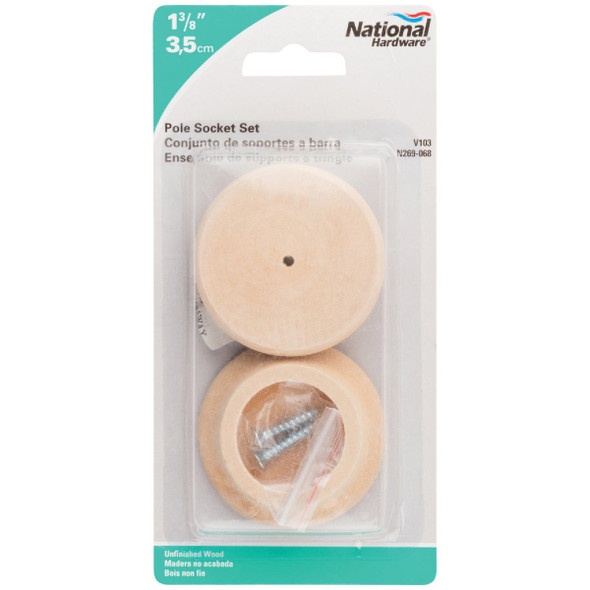 National Hardware 1-3/8 In. Natural Wood Closet Rod Socket (2-Pack)