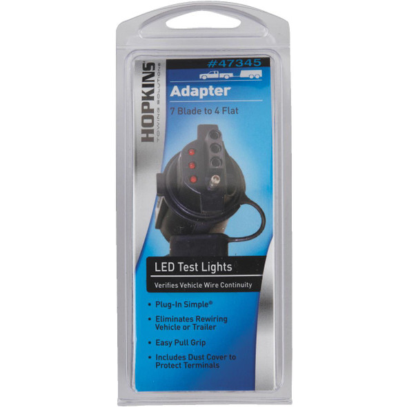 TowSmart 7-Way Blade to 4-Flat Adapter with LED Circuit Tester