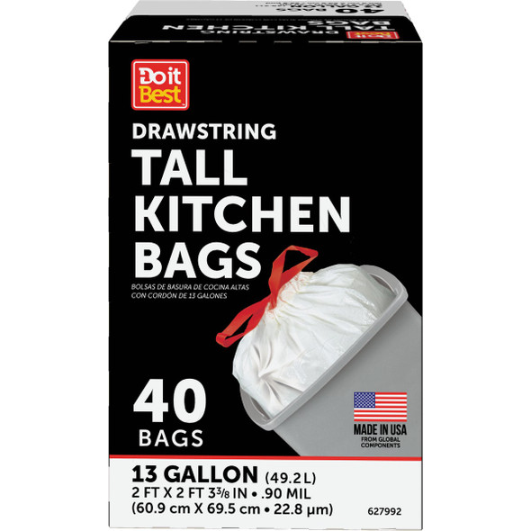 Do it Best 13 Gal. Tall Kitchen White Trash Bag (40-Count)