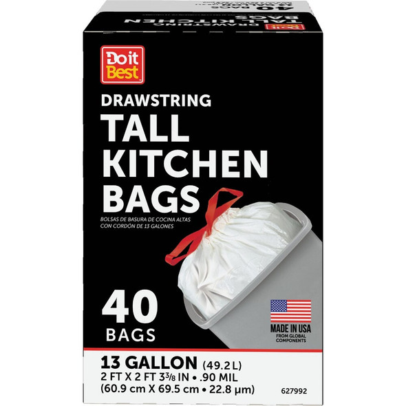 Do it Best 13 Gal. Tall Kitchen White Trash Bag (40-Count) 627992 627992