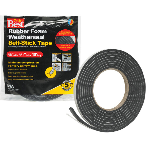 Do it Best 3/8 In. x W 3/16 In. T x 10 Ft. L Black Rubber Foam Weatherstrip Tape