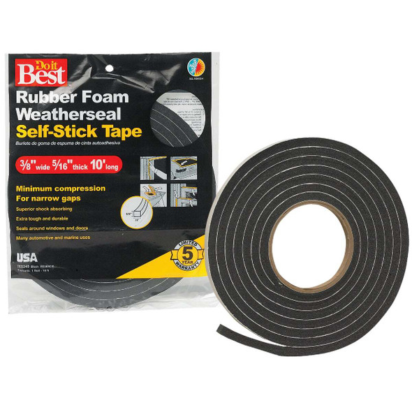 Frost King 3/8 In. W x 5/16 In. T x 10 Ft. L Black Rubber Foam Weatherstrip Tape