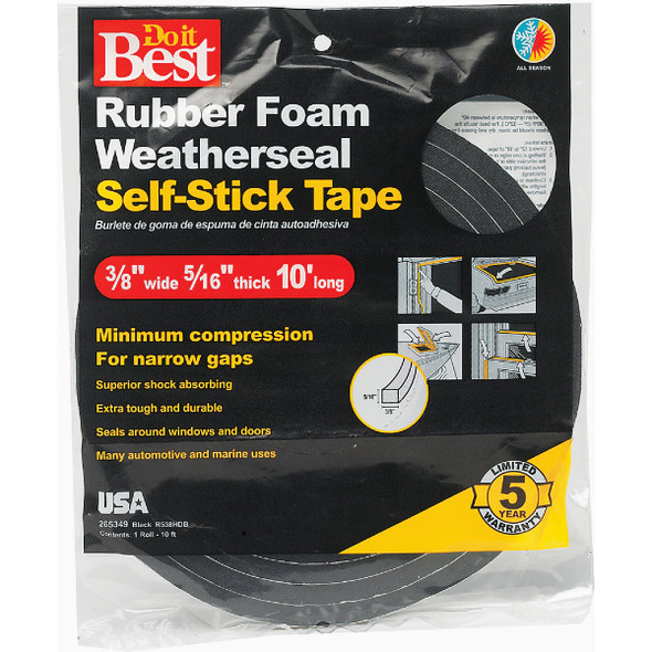 Do it Best 3/8 In. x 5/15 In. T x 10 Ft. L Black Rubber Foam Weatherstrip Tape