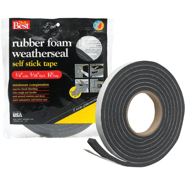 Do it Best 3/4 In. W x 5/16 In. T x 10 Ft. L Black Rubber Foam Weatherstrip Tape